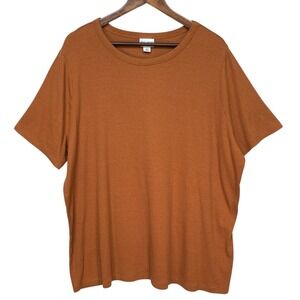 AVA &‎ VIV Womens Plus Size 3X Brown Ribbed Knit Short Sleeve Casual Top